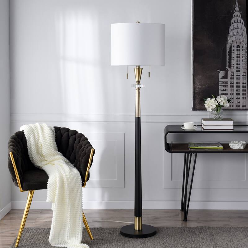 StyleCraft Langston Floor Lamp - Larson Gold & Black - White Shade