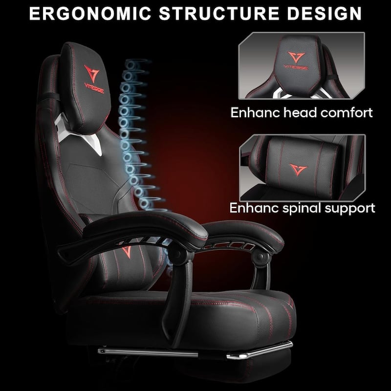 BOSSIN Big and Tall Gaming Chair 400lb with Footrest, Ergonomic Video Game Chair for Adults with Headrest and Lumbar Pillow