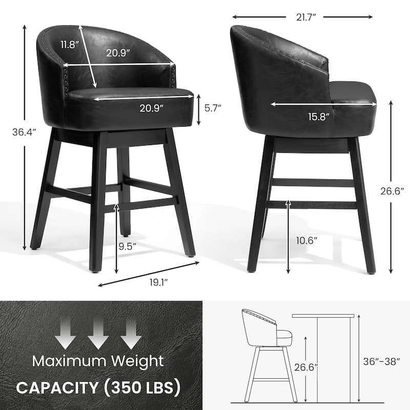 Bar Stools PU Leather / Linen Fabric Upholstered Solid Wood Swivel Barstool Set of 2/4