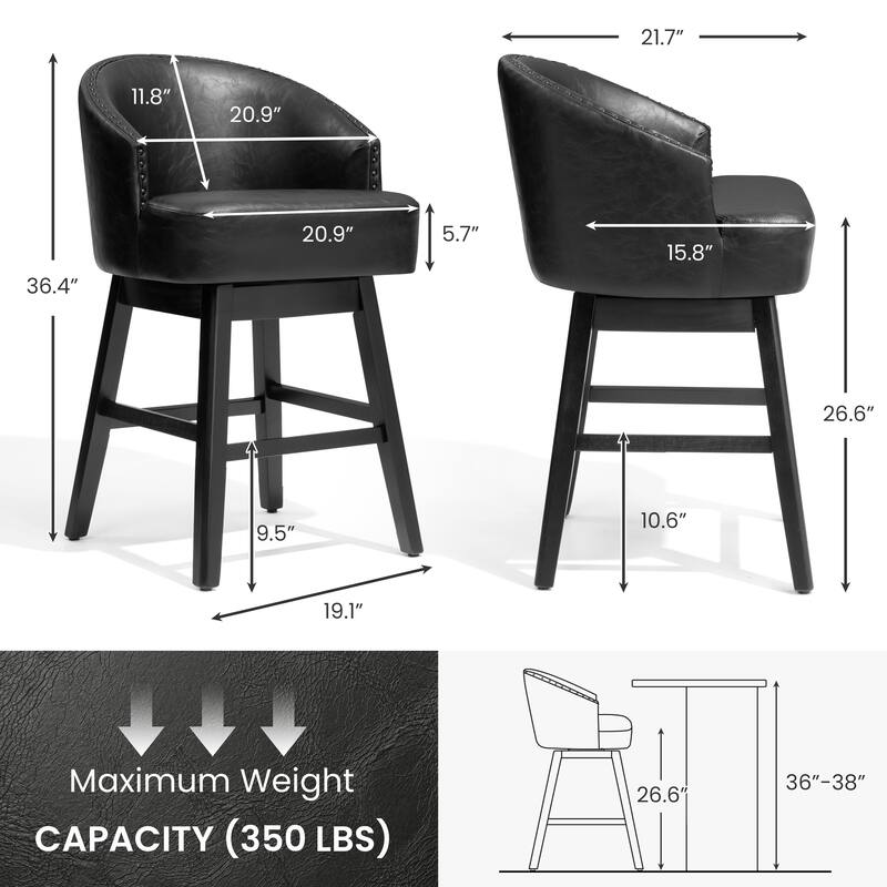 26.6" Counter Height Bar Stools Upholstered Solid Wood Swivel Barstool Set of 2/4