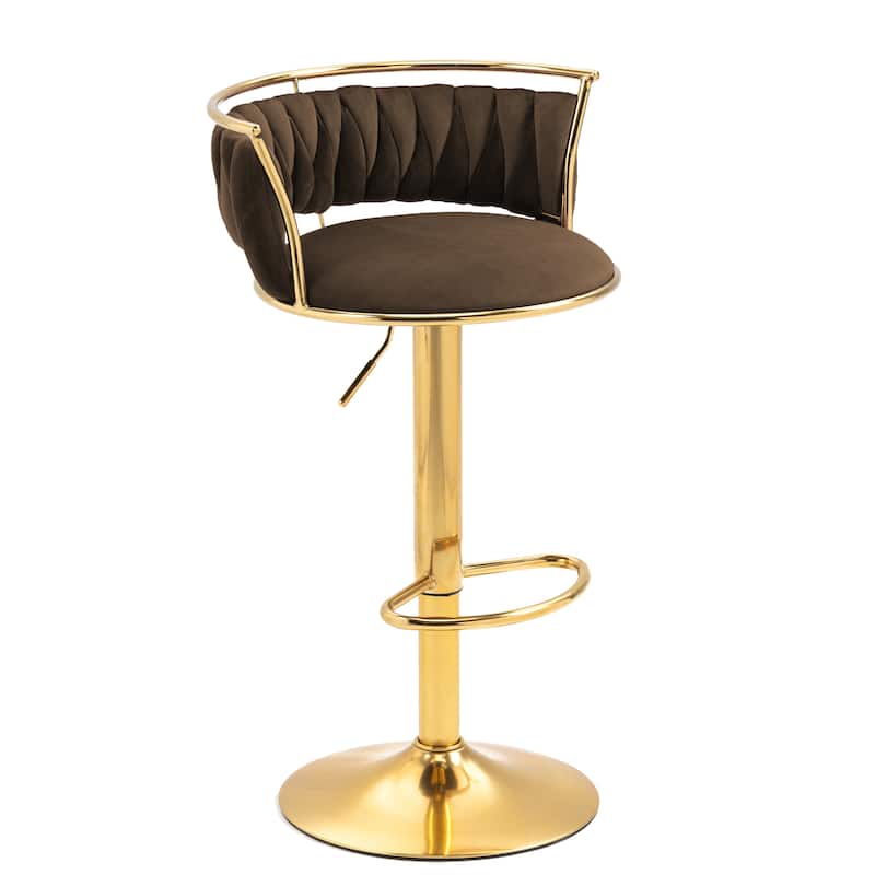 4 Set Modern Velvet Adjustable Swivel Bar Stools with Metal Frame