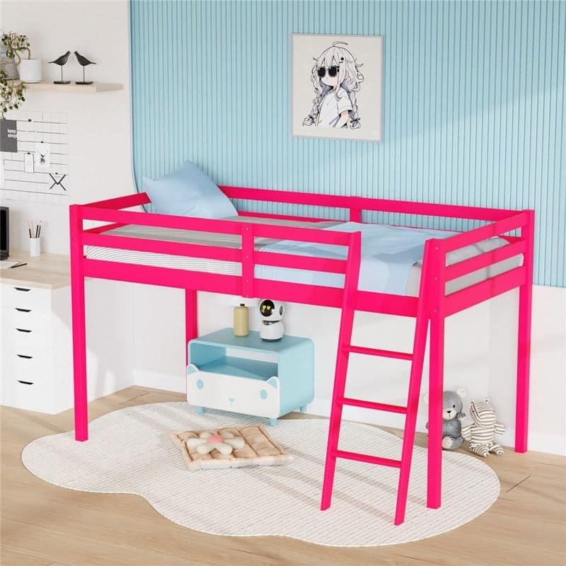 Espresso Wood Junior Loft Bed with Stairs for Adults, Kids and Young Teens