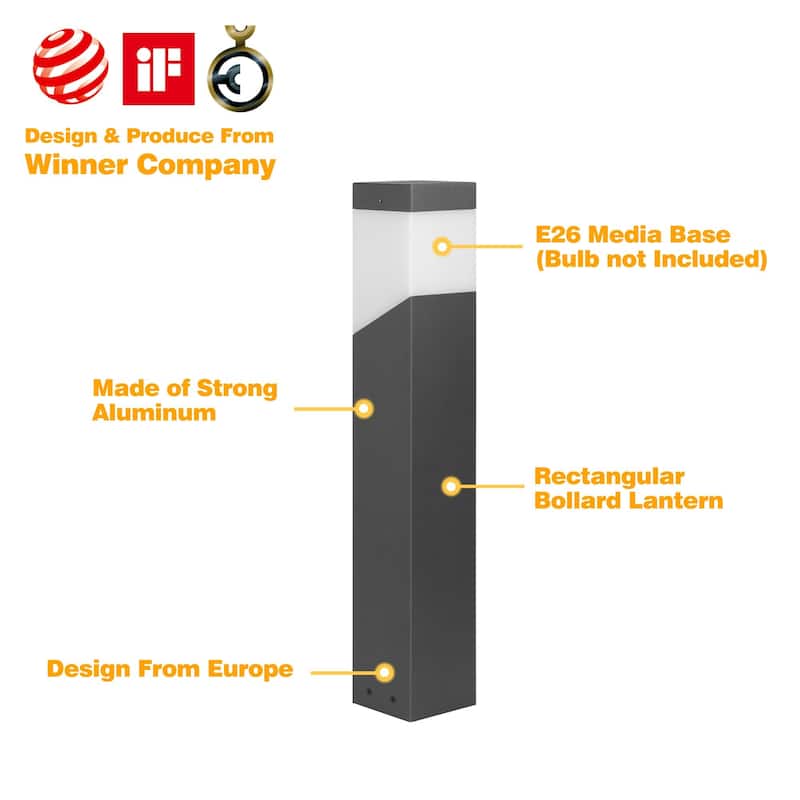 Outdoor Landscape Pathway Lights Modern Bollard Lamp Waterproof Aluminum Floor Lamp Wired with E26 Bulb Socket for Walkway