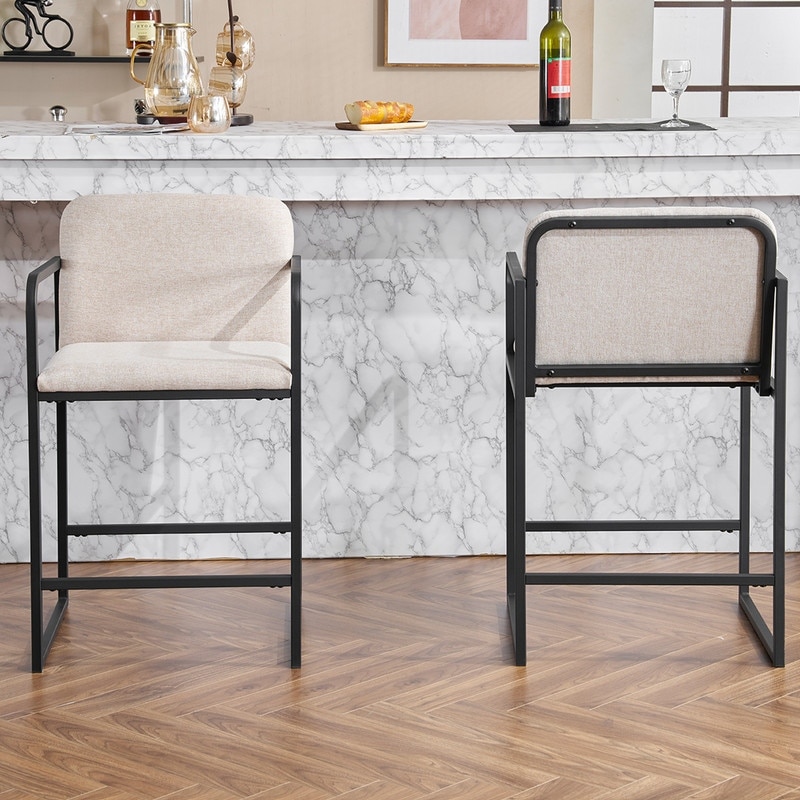 Modern Fabric Upholstered Counter Height Bar Stools with Armrests(Set of 2)