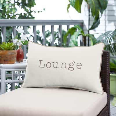 Sunbrella Canvas Embroidered "Lounge" Indoor/Outdoor 13x20 Corded Lumbar Pillow (Single)