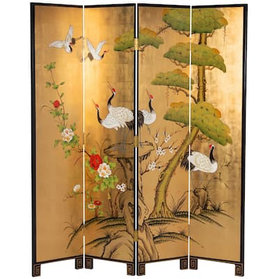 6 ft. Tall Gold Lacquer Room Divider - Cranes