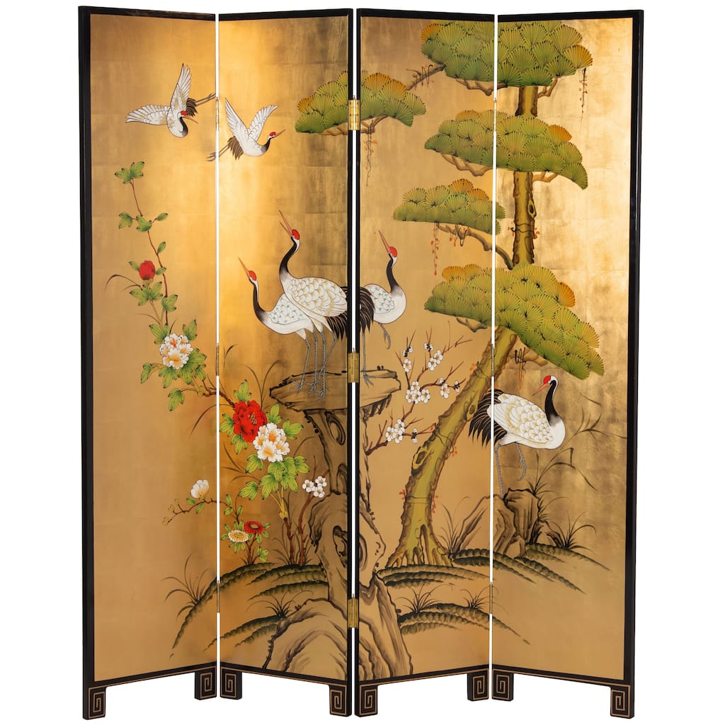 6 ft. Tall Gold Lacquer Room Divider - Cranes