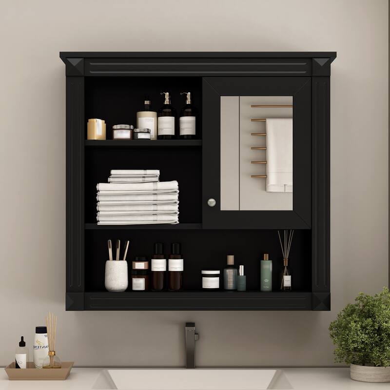 GDFStudio - Wilford Modern Wall-Mounted Bathroom Storage Cabinet with Mirror Door and Adjustable Shelves - 32"W