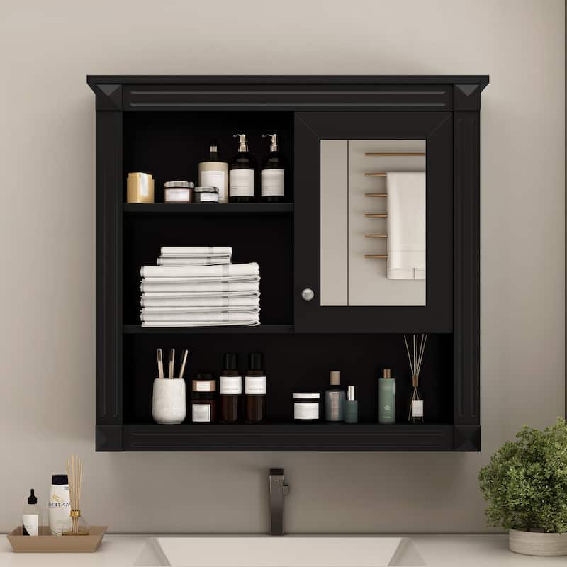 Roomfitters 32" Wall Cabinet with Mirror, Medicine Cabinet with 4 Shelves and Adjustable Storage, Over Toilet Organizer
