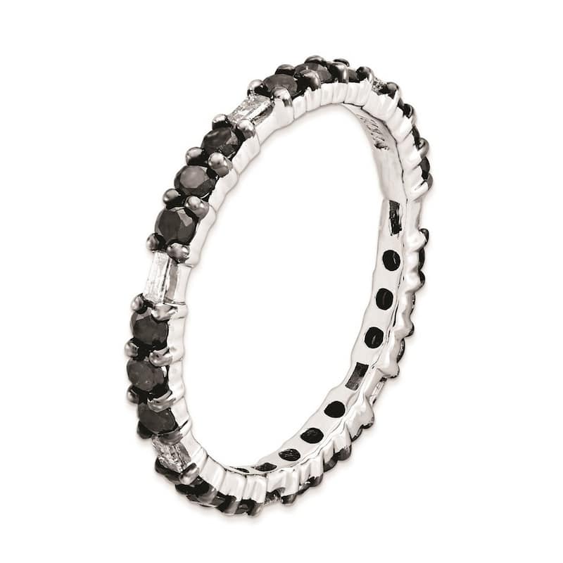 Curata 2.25mm 925 Sterling Silver Prong set Stackable Expressions Polished Black Diamond Ring