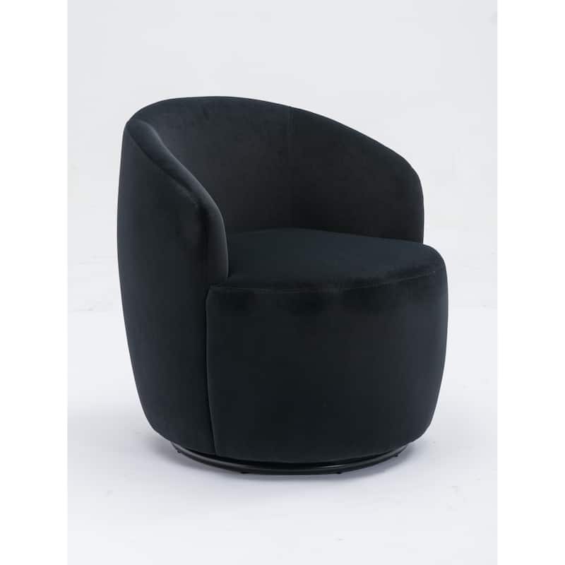 Black Velvet Modern 25.6" Upholstered Swivel Barrel Chair with Black Powder Coating and Metal Ring