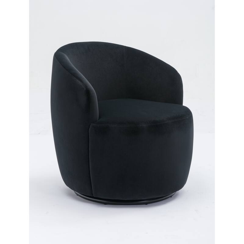 Modern Barrel Swivel Accent Chair with Metal Base, Round Velvet Upholstered Reading Chair w/ Curved Back for Living Room Bedroom