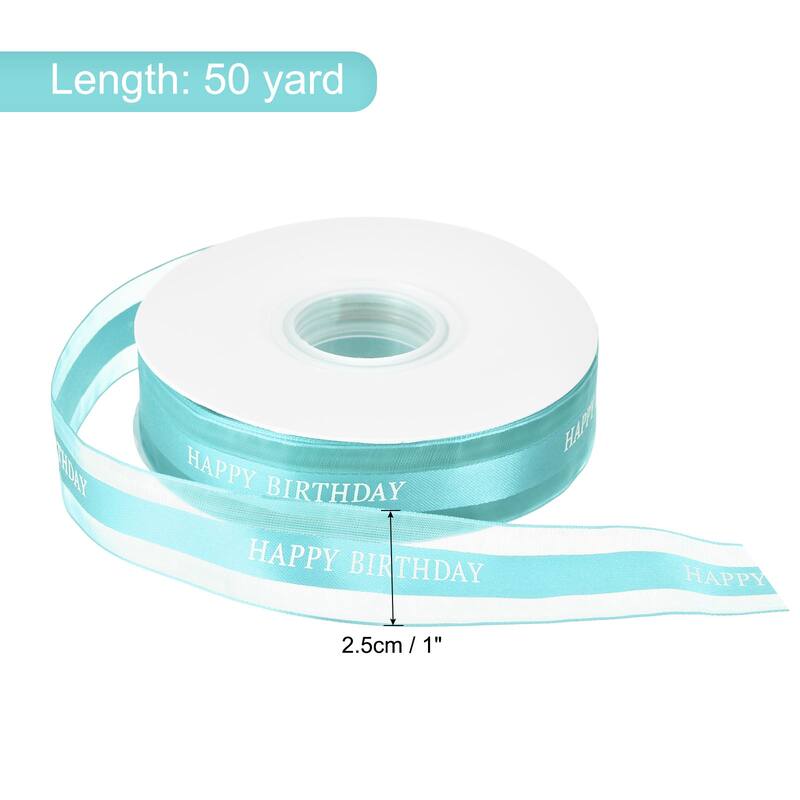 1" 50 Yard Happy Birthday Ribbon Chiffon Organza Satin Ribbon