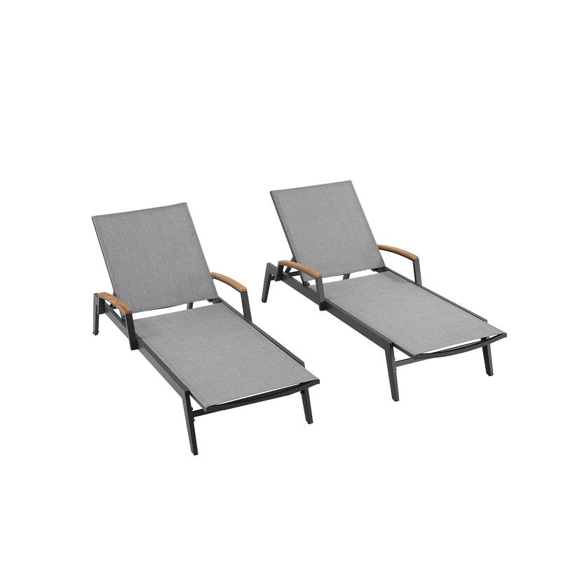 Outdoor Lounge Chairs with Adjustable Backrests and Teak Armrests