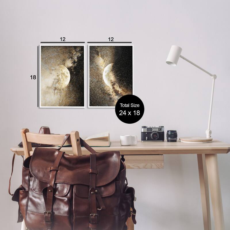 Stupell Moons with Starry Nebulas Framed Giclee Art Design By Gemma Bardot (Set of 2)