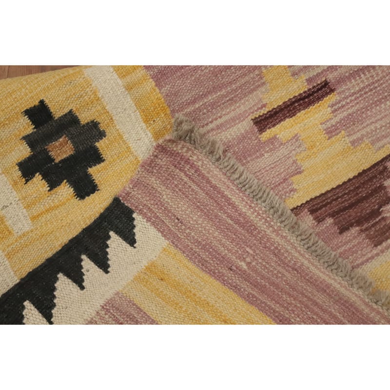 Hand Woven Oriental 100% Wool Carpet Southwestern Tribal Pink Kilim Runner Rug - 9' 9'' X 2' 11''