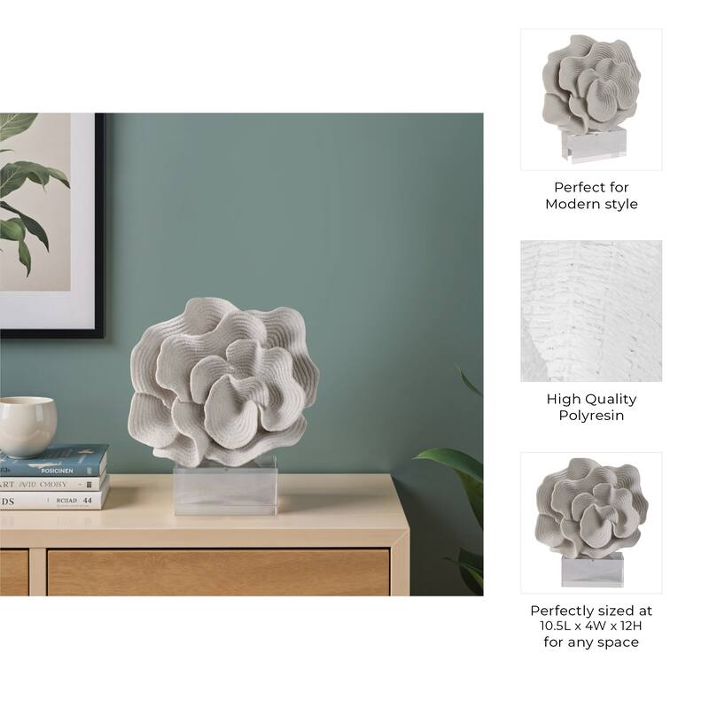 Polyresin Coastal Sculpture Abstract Layered Petal Design - 12" White - 10.5" x 4" x 12"