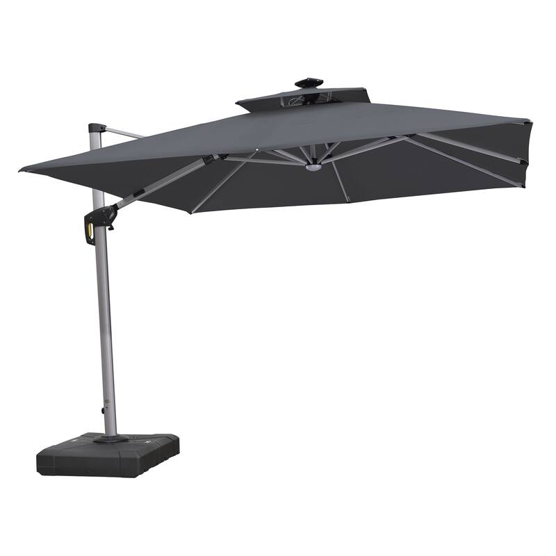 PURPLE LEAF 9/10/11 ft Square 09x12 ft Rectangle Double Top LED Patio Cantilever Umbrella with Base - 10ft Grey