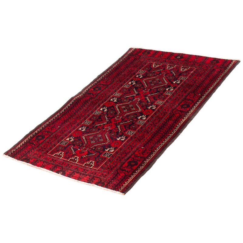 ECARPETGALLERY Hand-knotted Royal Baluch Red Wool Rug - 3'5 x 6'0