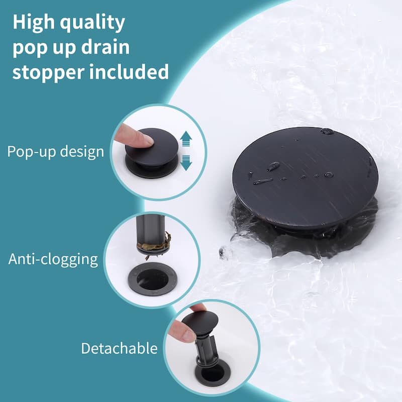 Modern 2 Handle Bathroom Sink Faucet with Pop Up Drain and Supply Hose, Aerator, Anti Fingerprint, Splash Proof, Water Saving