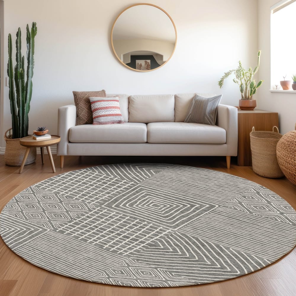 Machine Washable Indoor/ Outdoor Modern Mosaic Chantille Rug