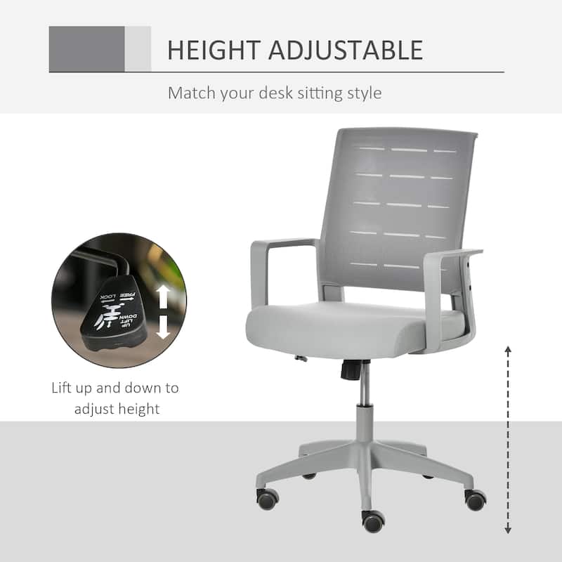 Vinsetto Mesh Home Office Chair Swivel Desk Task Computer Chair with Lumbar Back Support, Adjustable Height, Arm, Grey
