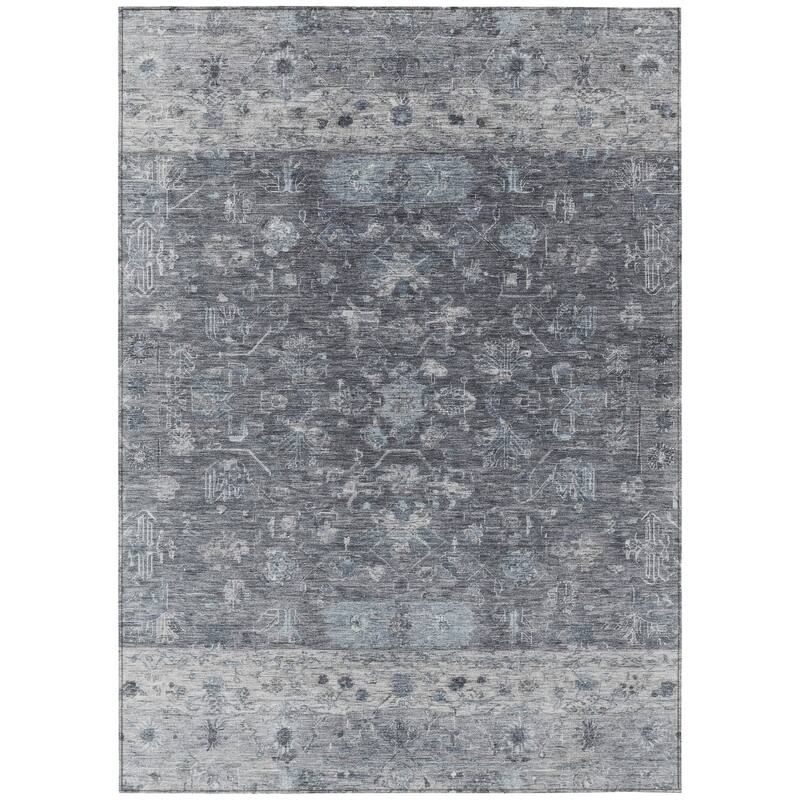 Machine Washable Indoor/ Outdoor Traditional Border Chantille Rug