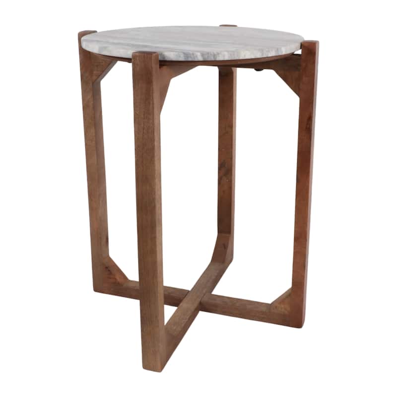 Modern Marble Top Accent End Table with Wood Base - 22.0"