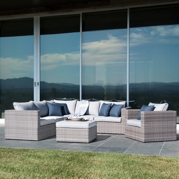 slide 2 of 10, Corvus Sevilla Grey Wicker 7-piece Outdoor Sofa Set