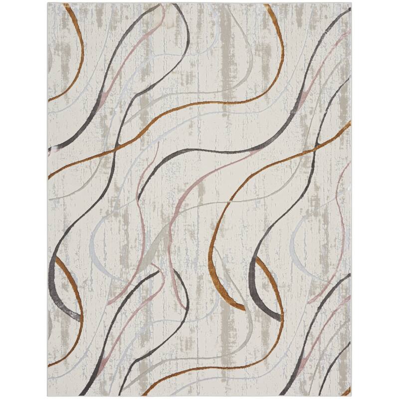 Juhef Power Loomed Abstract Modern Non Skid Stain Resistant Area Rug By HomeRoots - 118' X '94' X '0.39