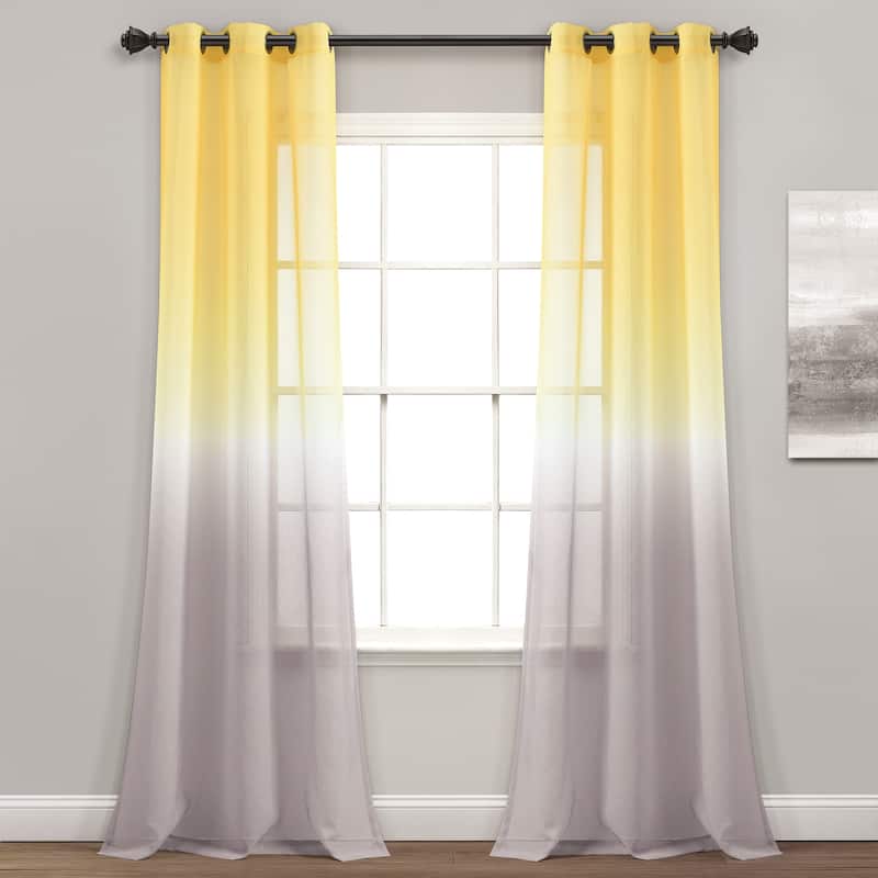 Lush Decor Umbre Fiesta Sheer Window Curtain Panel Pair - 84" x 38" - Yellow & Gray