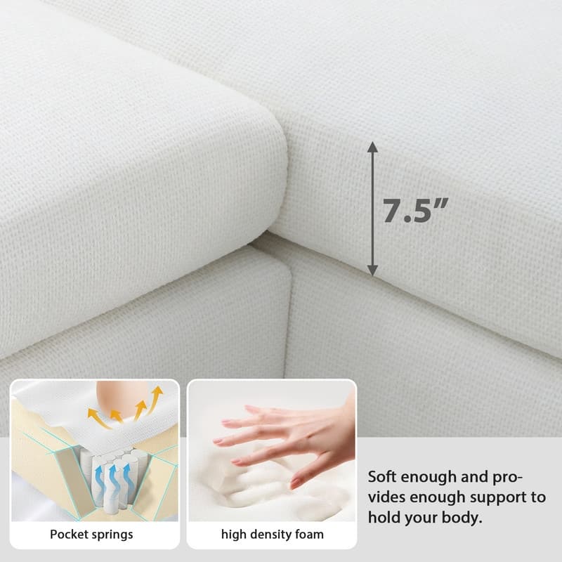 119" Modern Four-Seat L-Shaped Sofa with Two Pillows