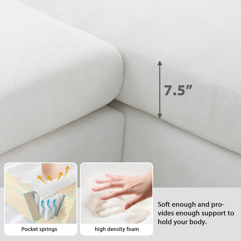 Modern Oversized Long Couch with 2 Pillows, L-shaped Sectional Sofa with with Chaise Lounge