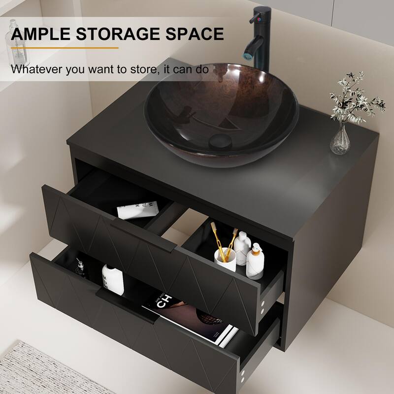 Modern Wall Mounted Bathroom Vanity Set with Vessel Sink & Faucet