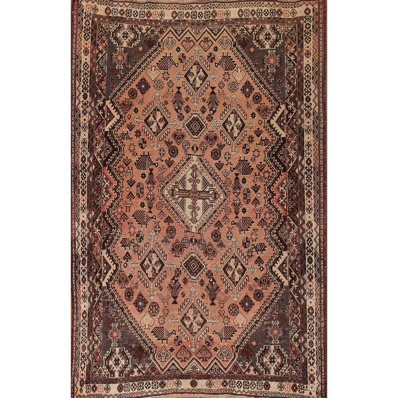 Tribal Shiraz Persian Vintage Area Rug Hand-Knotted Wool Carpet - 5'4"x 8'4"