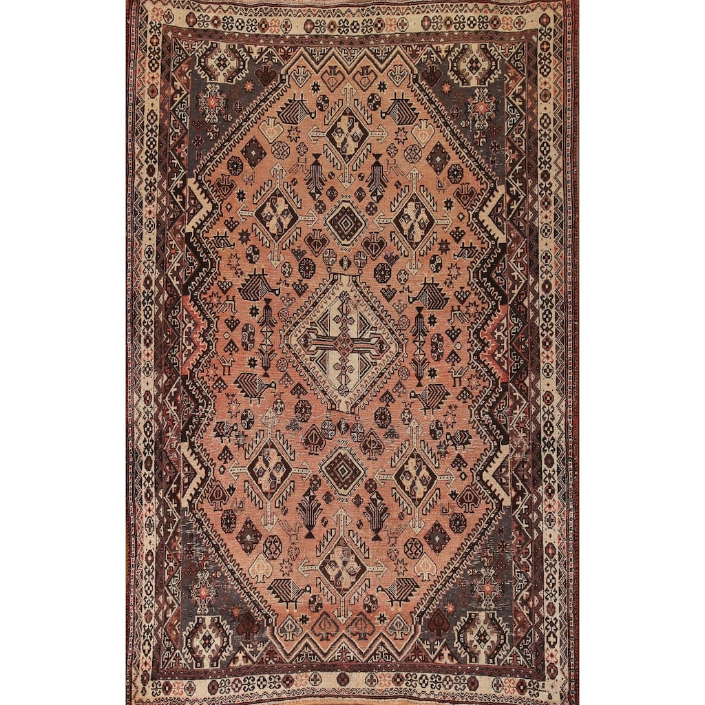 Tribal Shiraz Persian Vintage Area Rug Hand-Knotted Wool Carpet - 5'4"x 8'4"