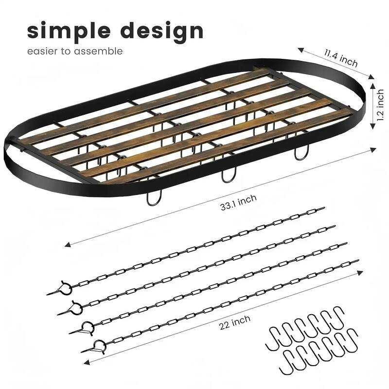 Hanging Pot Rack Ceiling Mount Cookware Organizer with 12pcs Hooks