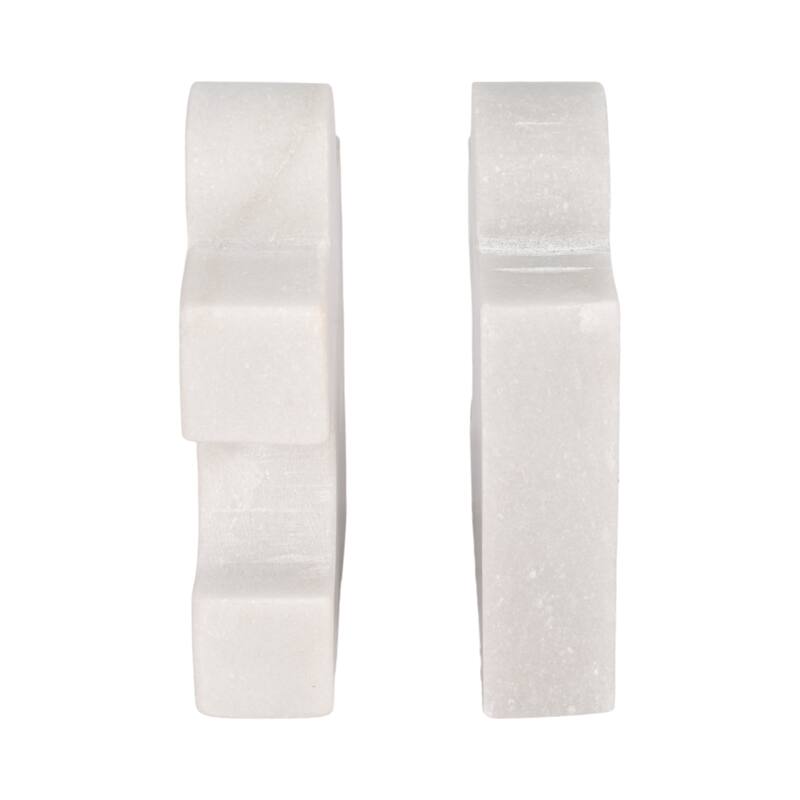 Modern Marble Puzzle Piece Bookends for Home Decor - 7", White - 7.0"