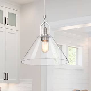 Brushed Nickel 1-Light 12 in. Modern Pendant with Clear Cone Glass Shade - Brushed Nickel