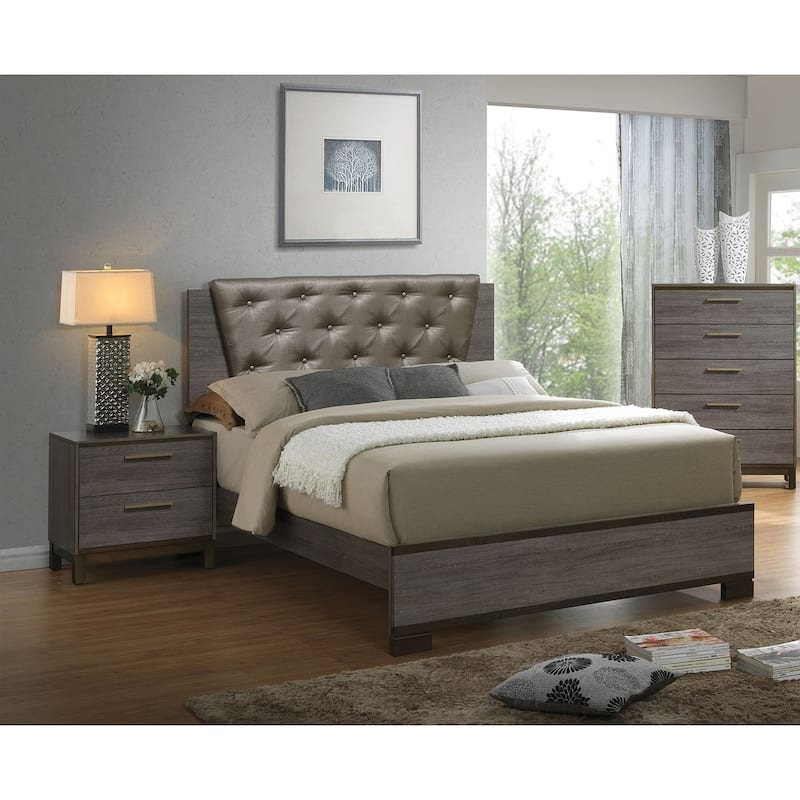 Contemporary 2 Drawers Nightstand Two Tone Antique Gray Bedroom Furniture Nightstand