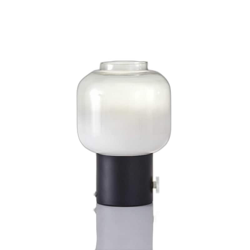 Black Glass Base Table Lamp with Clear Globe Shade and Rotary Socket Switch - 8” x 8” x 12” (D x W x H) - Black-Clear