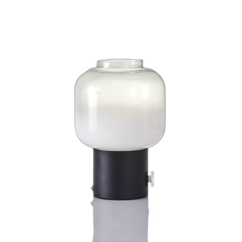 Black Glass Base Table Lamp with Clear Globe Shade and Rotary Socket Switch - 8” x 8” x 12” (D x W x H)
