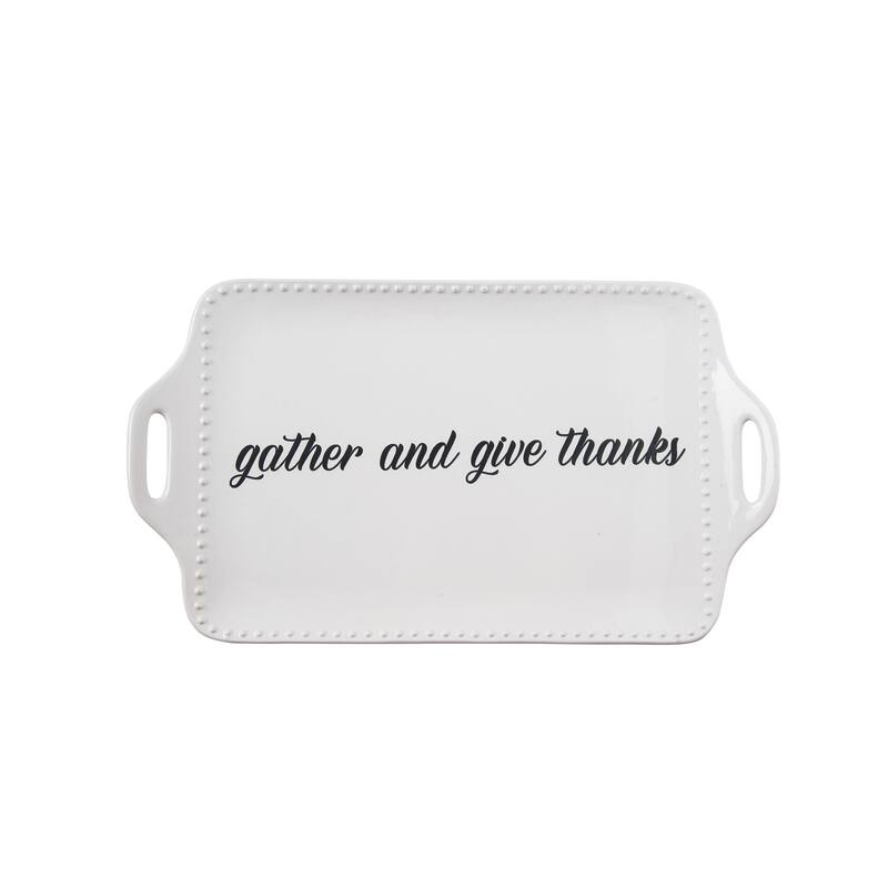 Transpac Dolomite 15.5 in. White Harvest Give Thanks Serving Tray