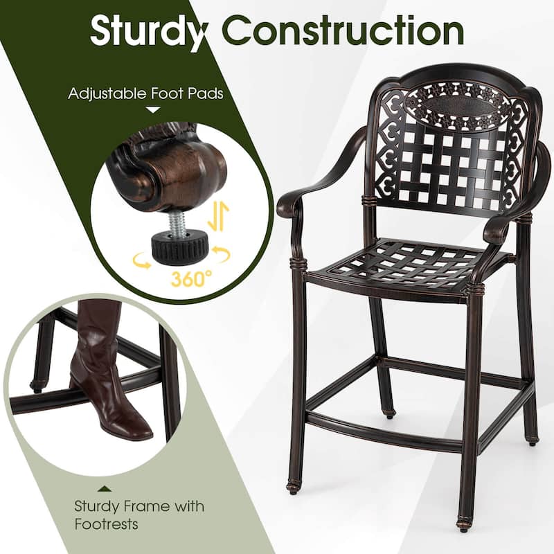 Costway 25.5” Outdoor Bar Stool Set of 2/4 with Ergonomic Back, Arms & - See Details - Copper