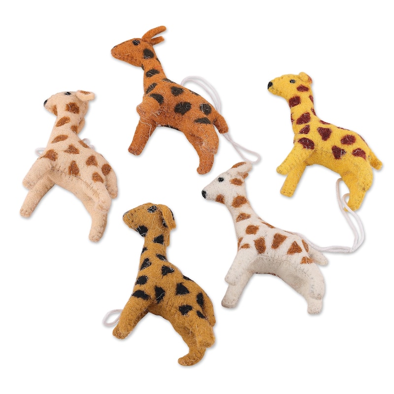 Novica Handmade Giraffe Realm Wool Ornaments (Set Of 5)