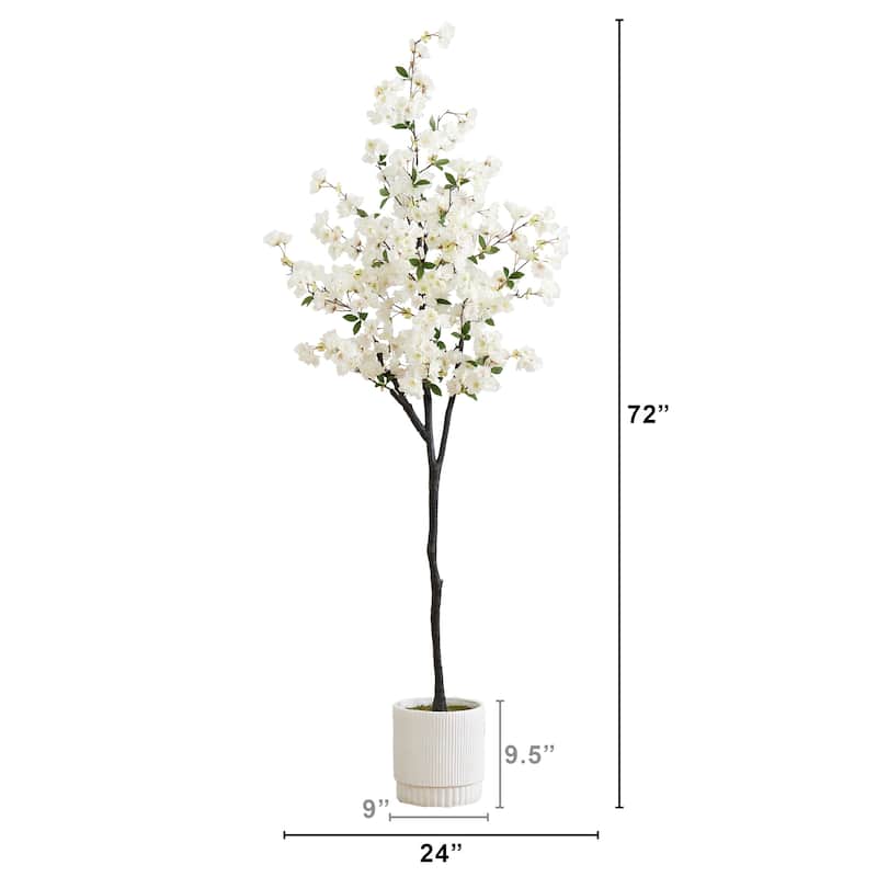 6' Artificial Cherry Blossom Tree with White Decorative Planter
