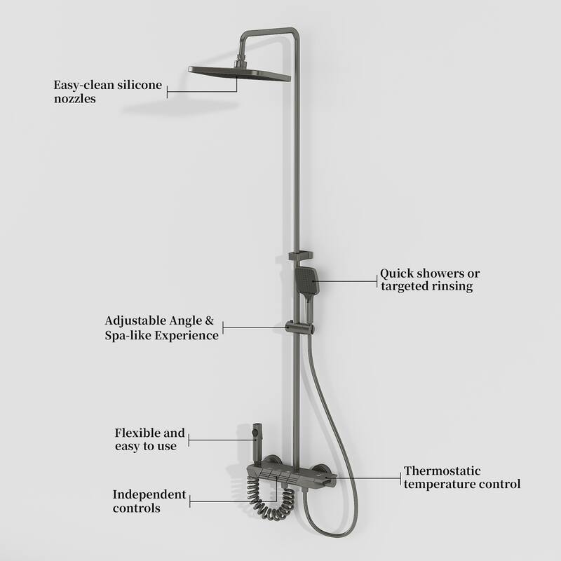 Gunmetal Rainfall Shower System with Handheld Shower 4 Function Shower Faucet Set Wall Mounted Bathroom Shower Column System