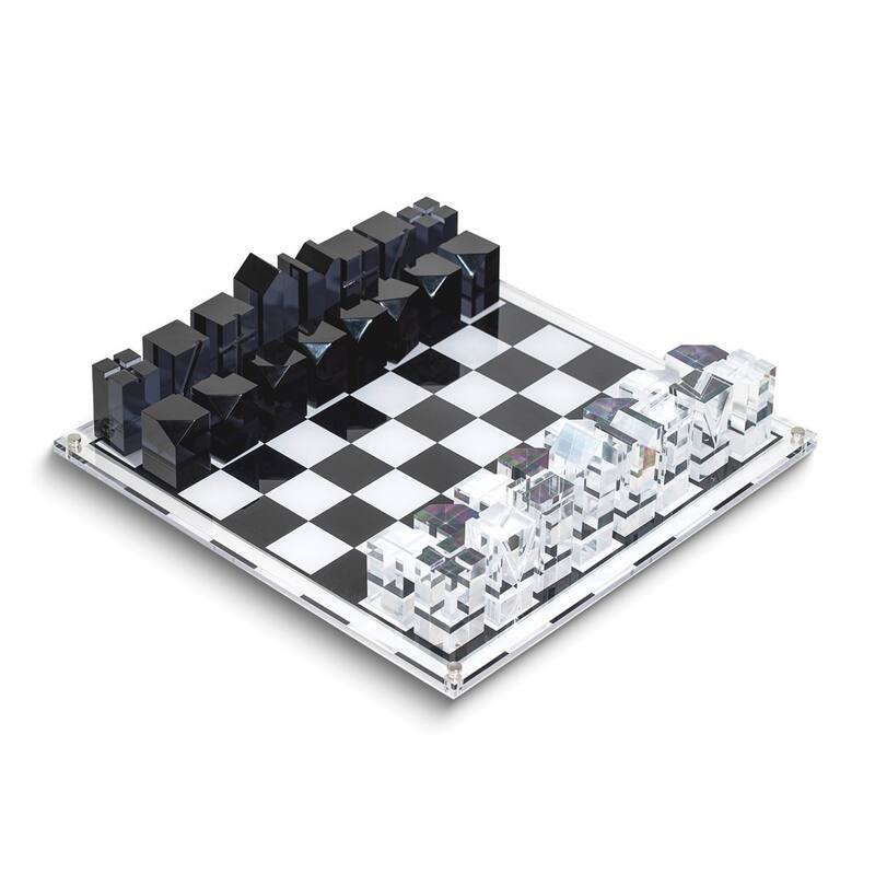 Curata Black and White Acrylic Chess Set with Geometric Chessmen