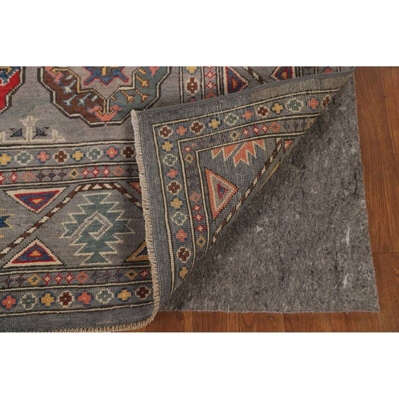 All-Over Gray Kazak Living Room Area Rug Hand-Knotted Wool Carpet - 6'7" x 9'8"