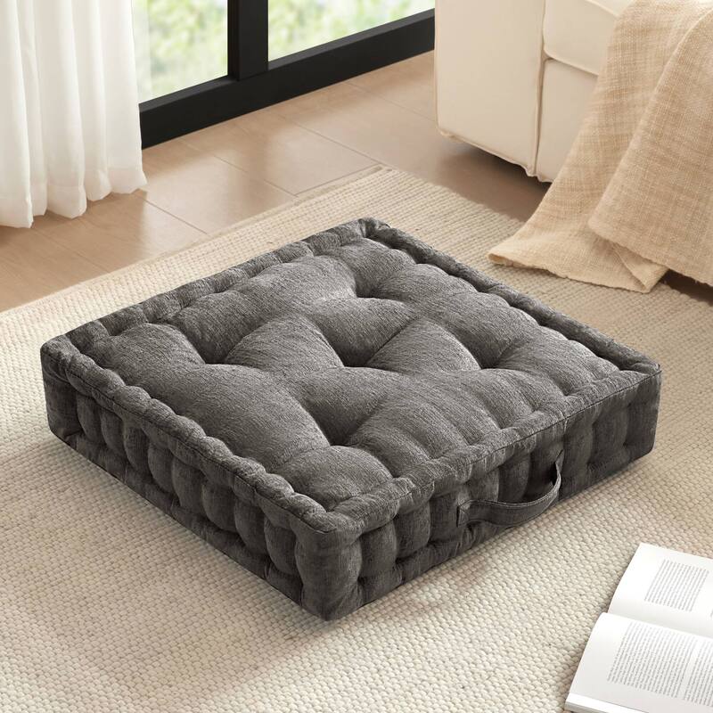 Intelligent Design Azza Poly Chenille Square Floor Pillow Cushion - 24x24 - Charcoal